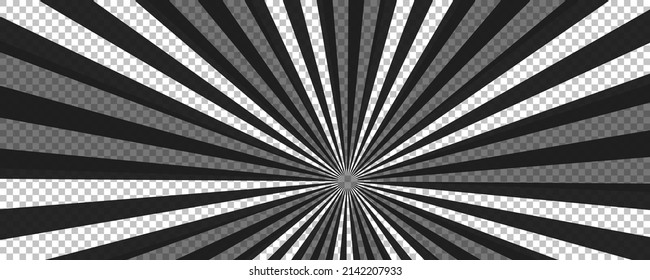 Comic book page with black lines isolated on transparent background. Template with flash explosion rays effect texture. Vector illustration