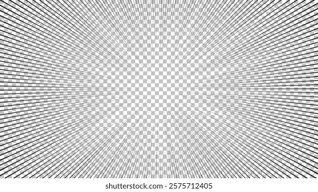 Comic book page with black lines isolated on transparent background. Template with flash explosion rays effect texture. Vector illustration