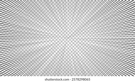 Comic book page with black lines isolated on transparent background. Template with flash explosion rays effect texture. Vector illustration