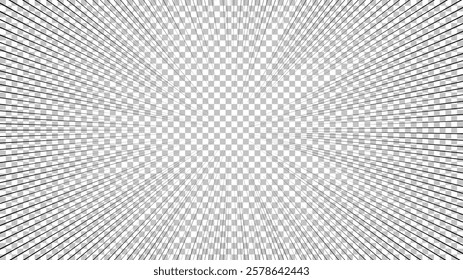 Comic book page with black lines isolated on transparent background. Template with flash explosion rays effect texture. Vector illustration