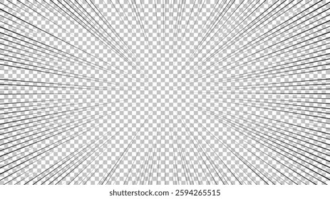 Comic book page with black lines isolated on transparent background. Template with flash explosion rays effect texture. Vector illustration