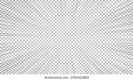 Comic book page with black lines isolated on transparent background. Template with flash explosion rays effect texture. Vector illustration