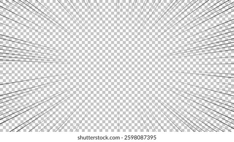 Comic book page with black lines isolated on transparent background. Template with flash explosion rays effect texture. Vector illustration