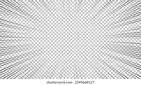 Comic book page with black lines isolated on transparent background. Template with flash explosion rays effect texture. Vector illustration