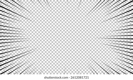Comic book page with black lines isolated on transparent background. Template with flash explosion rays effect texture. Vector illustration