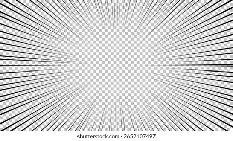 Page de bande dessinée avec des lignes noires isolées sur fond transparent. Template avec texture effet éclats de rayons. Illustration vectorielle