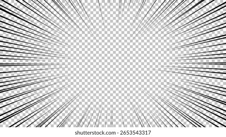 Comicbuchseite mit schwarzen Linien einzeln auf transparentem Hintergrund. Schablone mit Blitzexplosionsstrahlen Effekt Textur. Vektorgrafik