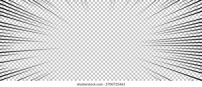 Comic book page with black lines isolated on transparent background. Template with flash explosion rays effect texture. Vector illustration