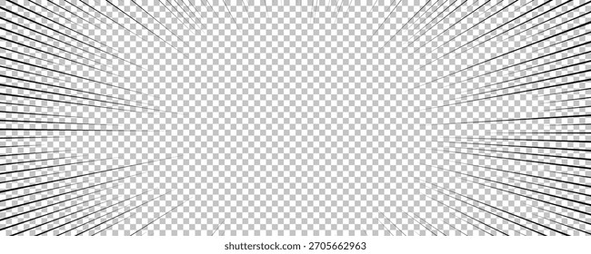 Página de cómic con líneas negras aisladas sobre fondo transparente. Plantilla con textura de efecto de rayos de explosión relámpago. Ilustración vectorial