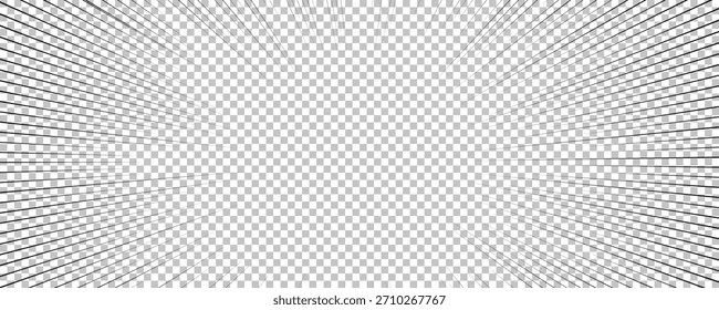 Página de cómic con líneas negras aisladas sobre fondo transparente. Plantilla con textura de efecto de rayos de explosión relámpago. Ilustración vectorial