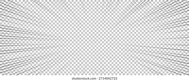 Página de cómic con líneas negras aisladas sobre fondo transparente. Plantilla con textura de efecto de rayos de explosión relámpago. Ilustración vectorial