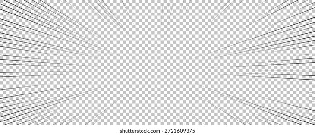 Comic book page with black lines isolated on transparent background. Template with flash explosion rays effect texture. Vector illustration