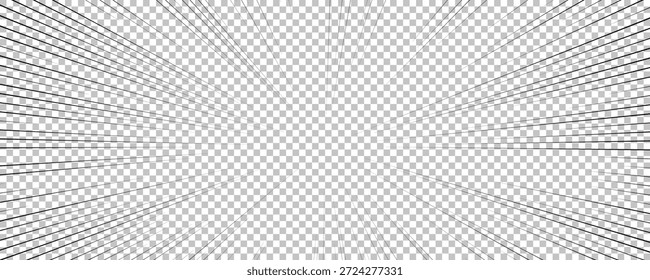 Comic book page with black lines isolated on transparent background. Template with flash explosion rays effect texture. Vector illustration