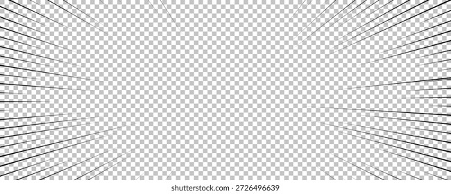 Comic book page with black lines isolated on transparent background. Template with flash explosion rays effect texture. Vector illustration