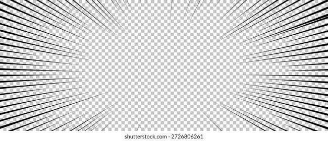 Comicbuchseite mit schwarzen Linien einzeln auf transparentem Hintergrund. Schablone mit Blitzexplosionsstrahlen Effekt Textur. Vektorgrafik