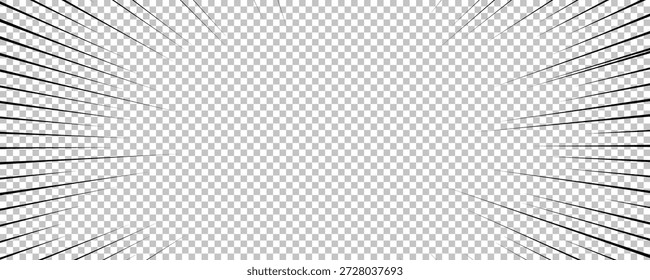 Comicbuchseite mit schwarzen Linien einzeln auf transparentem Hintergrund. Schablone mit Blitzexplosionsstrahlen Effekt Textur. Vektorgrafik