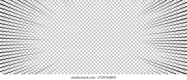 Comicbuchseite mit schwarzen Linien einzeln auf transparentem Hintergrund. Schablone mit Blitzexplosionsstrahlen Effekt Textur. Vektorgrafik