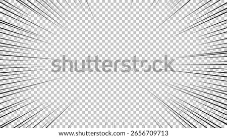 Comic book page with black lines isolated on transparent background. Template with flash explosion rays effect texture. Vector illustration