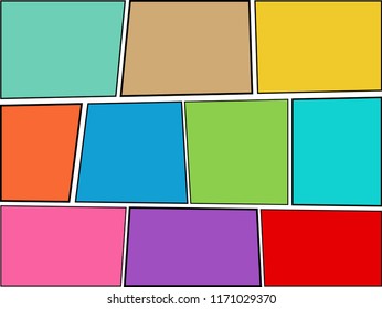 Comic book page blank composition with colorful blank scenes in manga style. Vector illustration