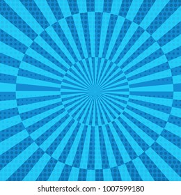 Comic book page blue bright background with cutting radial and halftone humor effects. Vector illustration