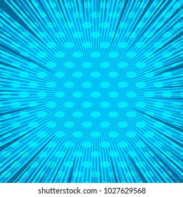 Comic book page blue bright background with circles radial and rays humor effects. Vector illustration