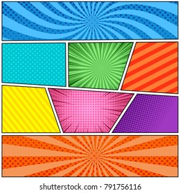 Comic book page bright background with colorful humor vivid effects. Vector illustration