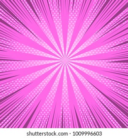 Comic book page bright pink background with light halftone rays and radial humor effects. Vector illustration