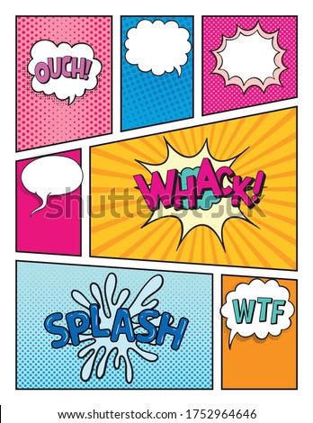 Comic book page colorful background. Comic book page. Pop Art Style Blank. comic sound effect