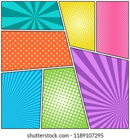 Comic book page colorful composition with different humor effects. Vector illustration