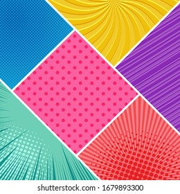 Comic book page colorful composition with different humor effects. Vector illustration
