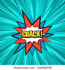 Comic book page colorful concept with yellow Crack wording colorful speech bubbles radial and rays effects. Vector illustration