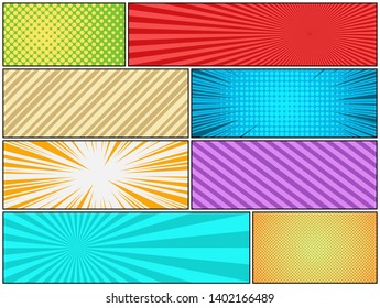 Comic book page colorful concept with halftone slanted lines radial rays dotted humor effects. Vector illustration