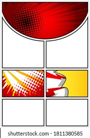 Comic book page with colorful elements and blank space. Cartoon design colored background illustration. Vector comics backdrop.