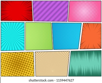 Comic book page concept with radial slanted lines halftone rays humor effects. Vector illustration