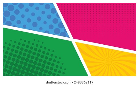 Comic book page concept with radial halftone rays humor effects, dividing backgroung illustration, Vector illustration