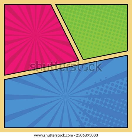 Comic book page divided by lines. comic pop art colorful background template. retro background mockup. comics template. vector illustration