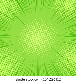 Comic book page green background with rays and halftone humor effects. Vector illustration