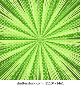Comic book page green template with rays radial and halftone humor effects. Vector illustration