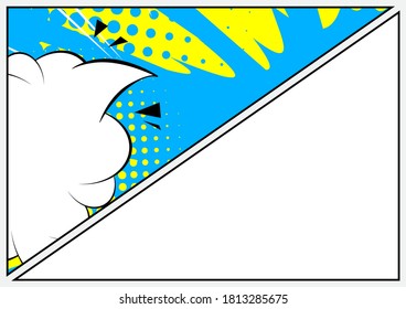 Ilustración de la página del libro de historietas con elementos gráficos de historietas de media página. Fondo de diseño de dibujos animados. Fondo de historietas vectoriales.