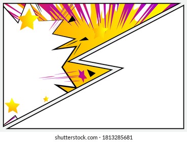 Ilustración de la página del libro de historietas con elementos gráficos de historietas de media página. Fondo de diseño de dibujos animados. Fondo de historietas vectoriales.