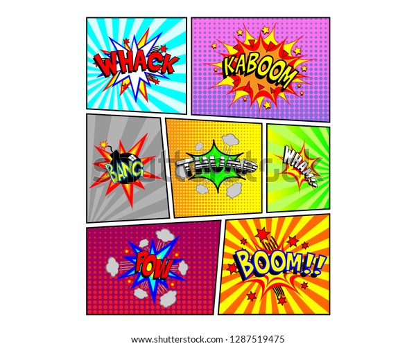 Download Comic Book Page Mockup Explosion Exclamations Stock Vector Royalty Free 1287519475