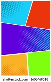 Comic Book Page Mock-Up Template. Comic page with radial halftone effects.
