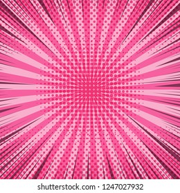 Comic book page pink template with rays radial and halftone humor effects. Vector illustration