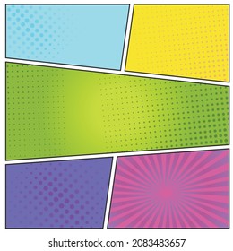 Comic book page pop-art style. Colorful Cartoon vector empty art frame illustration. Superhero banner halftone background