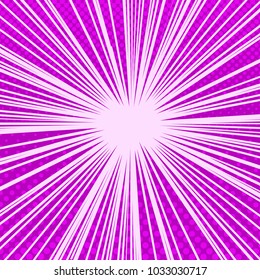 Comic book page purple template with halftone and rays humor effects. Vector illustration