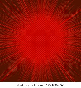 Comic book page red explosive concept with dark dynamic rays and halftone humor effects. Vector illustration