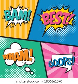 Comic book page with speech bubbles. Colorful pop art vector background design template.