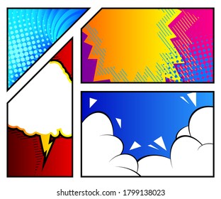 Comic book page style background, banner template in pop-art colorful vector illustration.