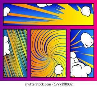 Comic book page style background, banner template in pop-art colorful vector illustration.