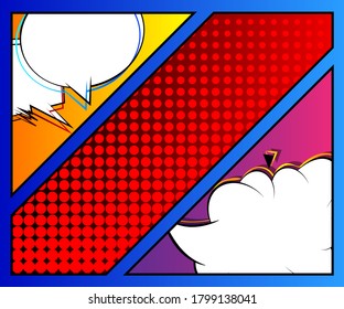 Comic book page style background, banner template in pop-art colorful vector illustration.